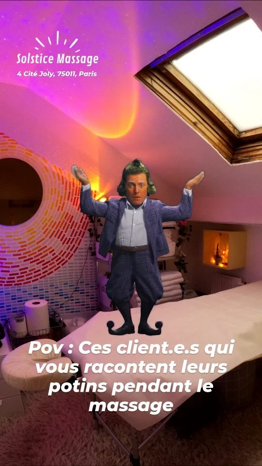 Un Oompa Loompa sous le soleil de Solstice Massage 🎵🌞
#humour #salonbeaute #massageparis